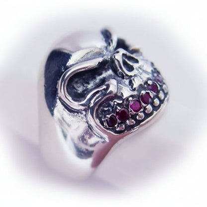 Ruby Teeth Skull Sterling Silver Ring