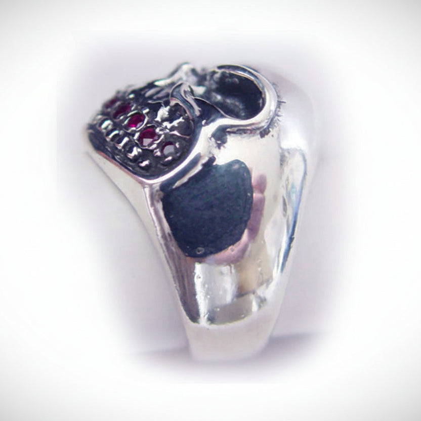 Ruby Teeth Skull Sterling Silver Ring