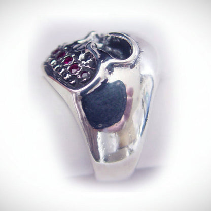 Ruby Teeth Skull Sterling Silver Ring