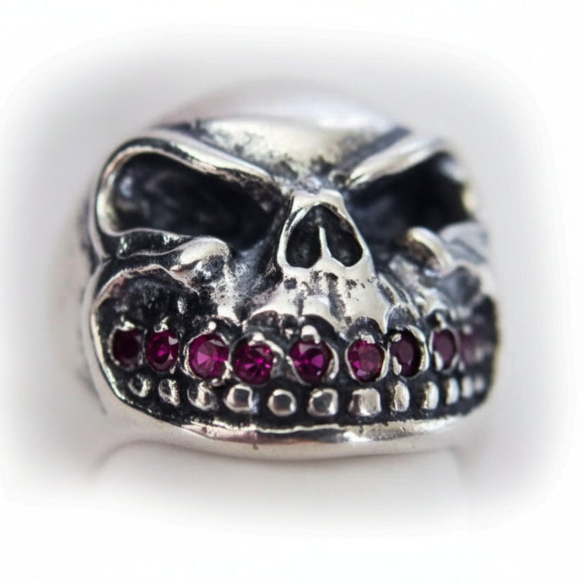 Ruby Teeth Skull Sterling Silver Ring