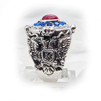 Russian Oval Silver Ring with Flag Color Stones