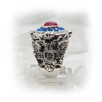 Russian Oval Silver Ring with Flag Color Stones