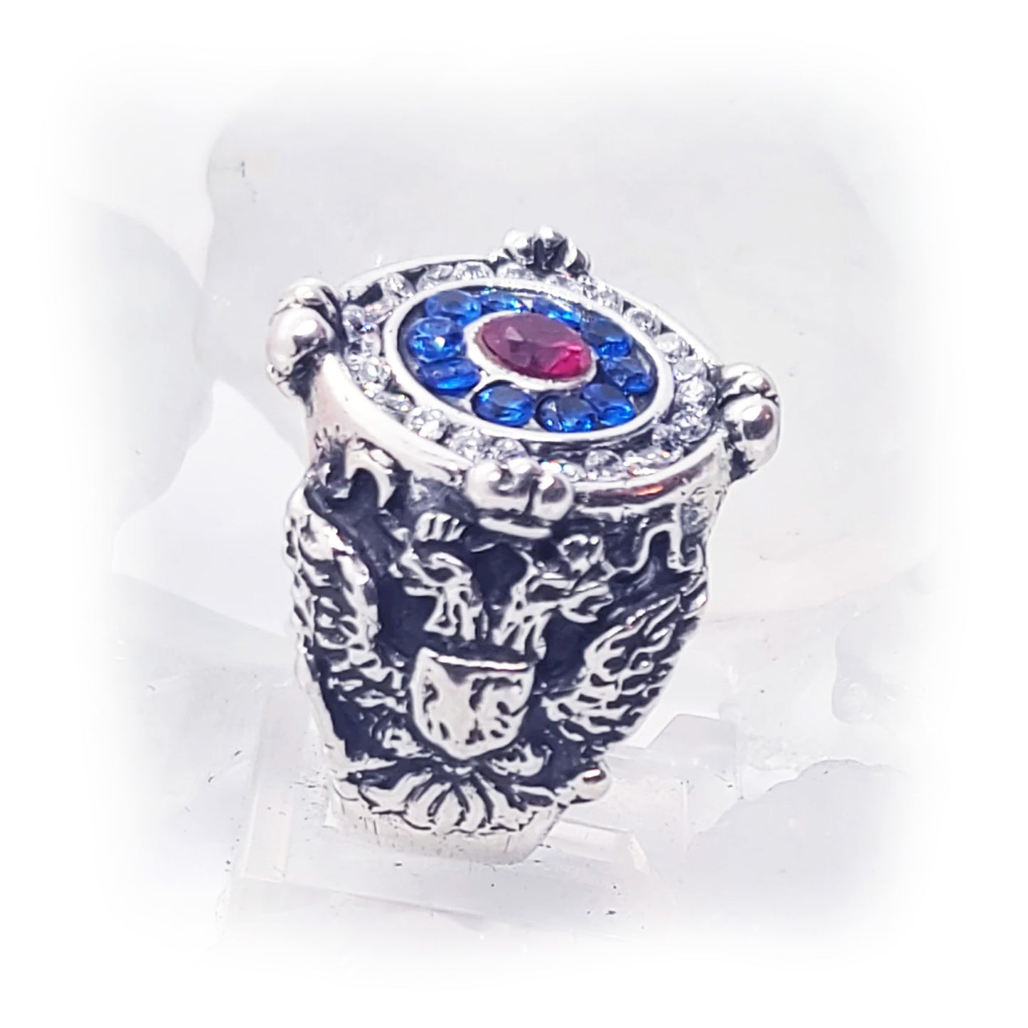 Russian Silver Ring with Flag Color Stones V1