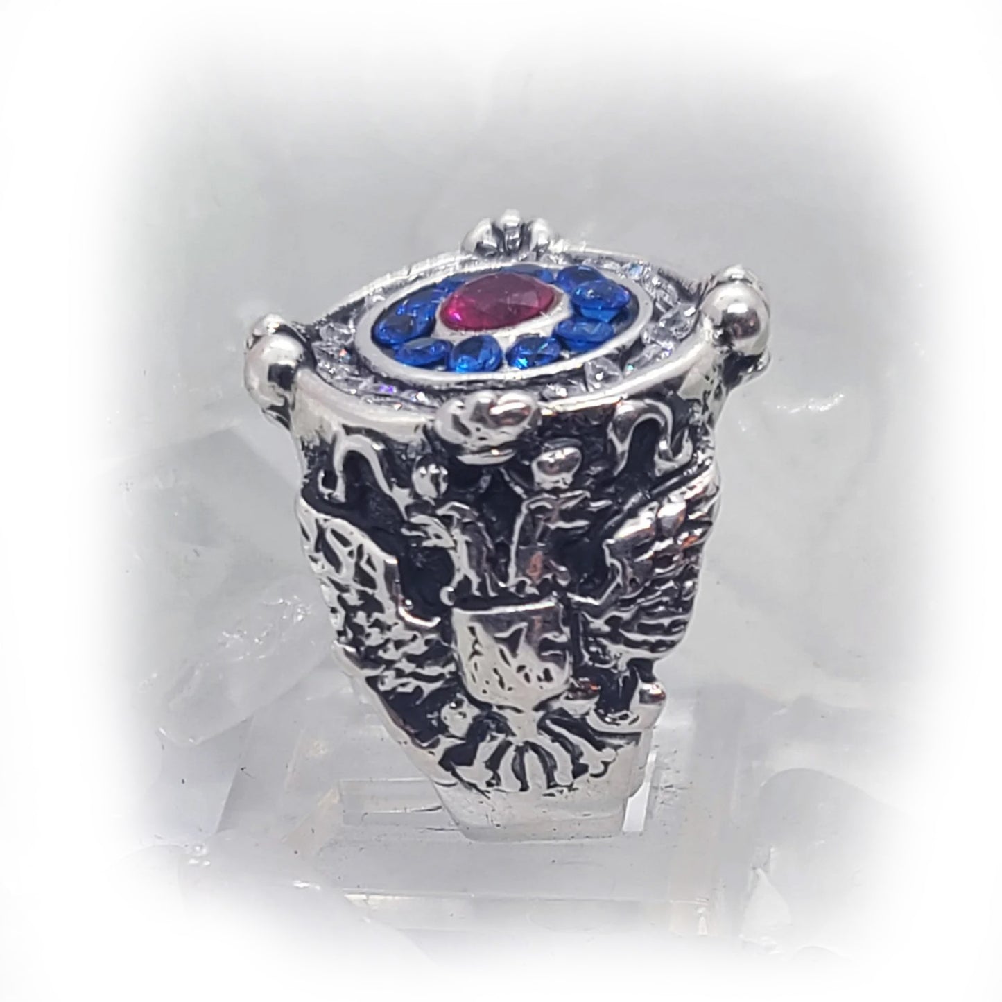 Russian Silver Ring with Flag Color Stones V1