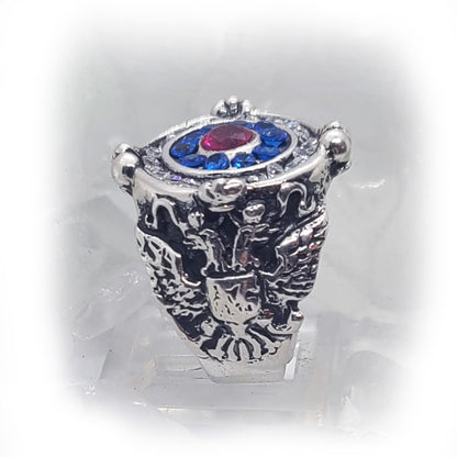 Russian Silver Ring with Flag Color Stones V1