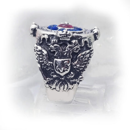 Russian Silver Ring with Flag Color Stones V1