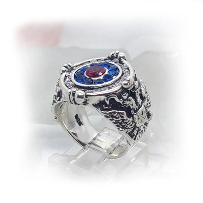 Russian Silver Ring with Flag Color Stones V1