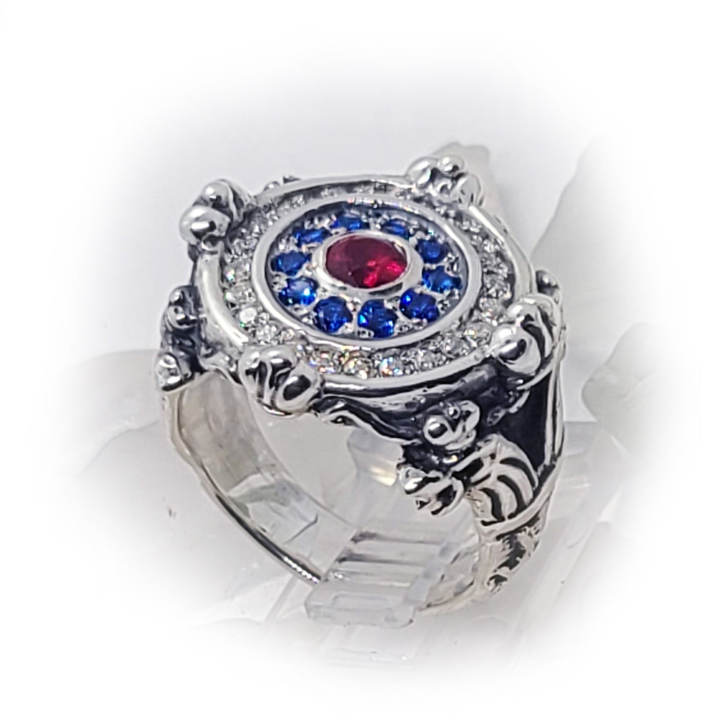Russian Silver Ring with Flag Color Stones V2