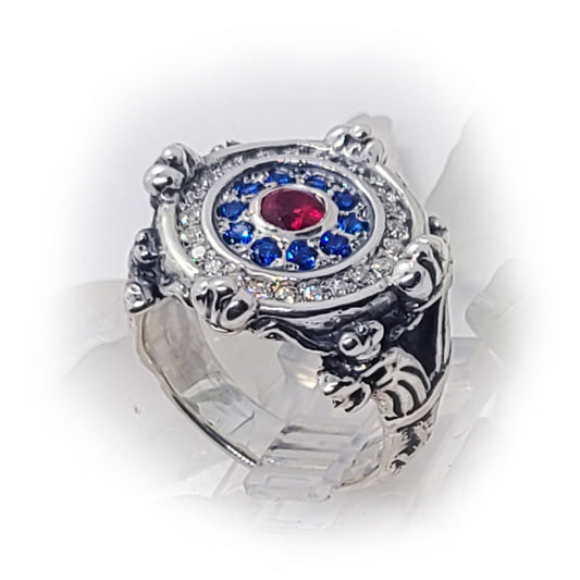 Russian Silver Ring with Flag Color Stones V2