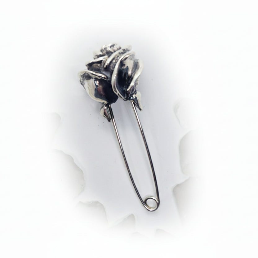 Safety Pin with Sterling Silver Rose Head
