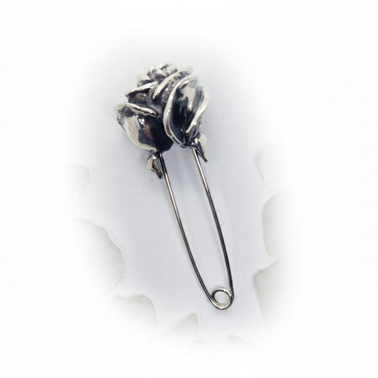 Safety Pin with Sterling Silver Rose Head