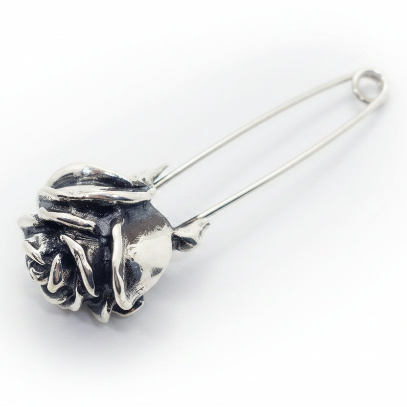 Safety Pin with Sterling Silver Rose Head