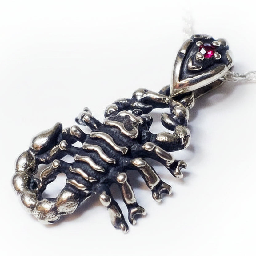 Scorpik Sterling Silver Pendant-Scorpio-with Ruby