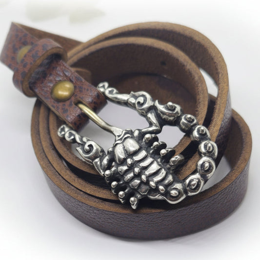Scorpion Sterling Silver Belt Buckle with Bizon Genuine Leather