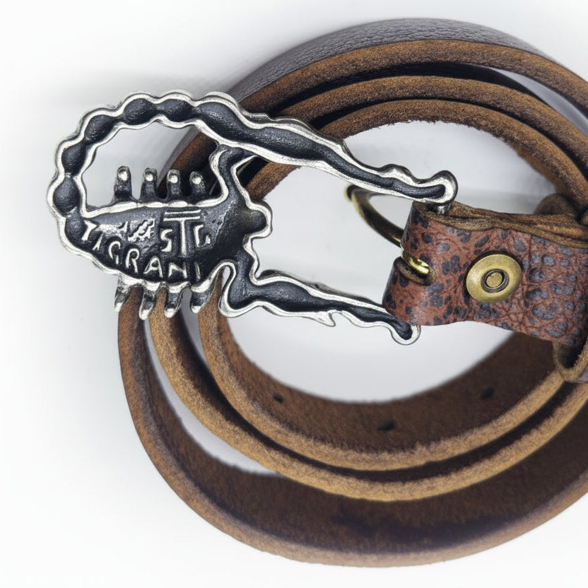 Scorpion Sterling Silver Belt Buckle with Bizon Genuine Leather