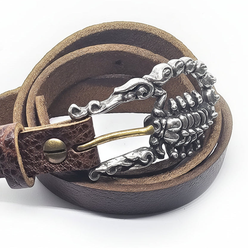 Scorpion Sterling Silver Belt Buckle with Bizon Genuine Leather