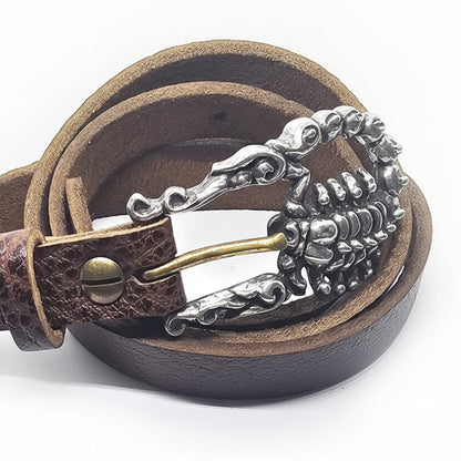 Scorpion Sterling Silver Belt Buckle with Bizon Genuine Leather