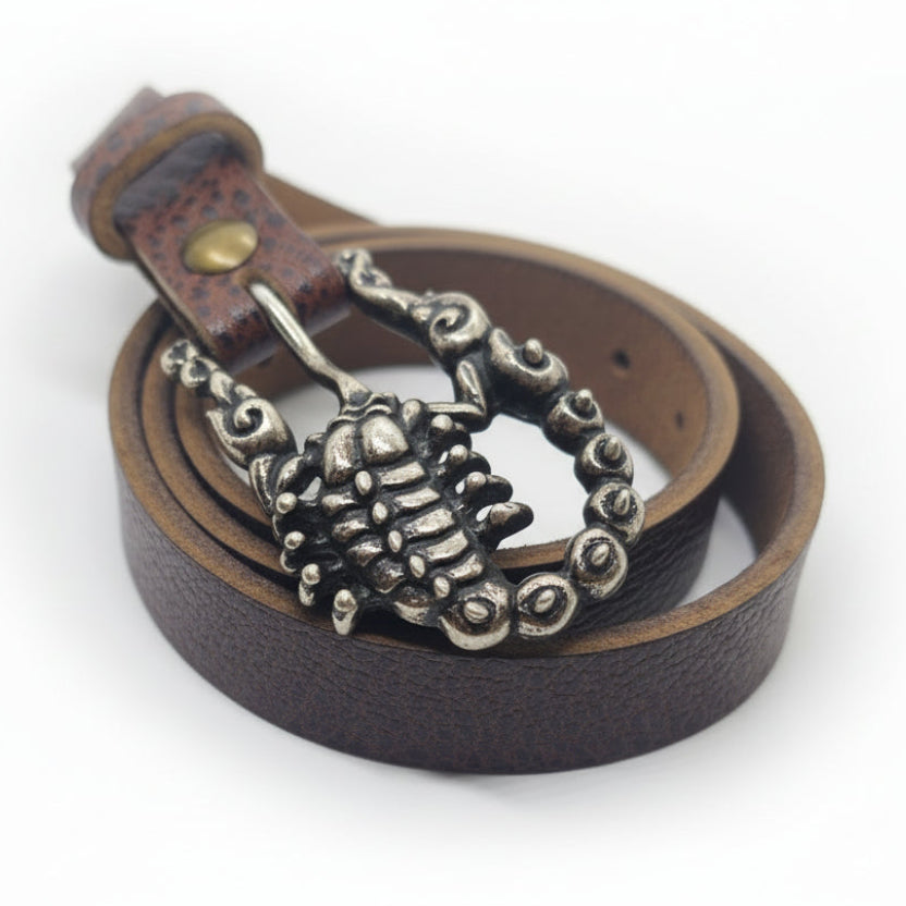 Scorpion Sterling Silver Belt Buckle with Bizon Genuine Leather