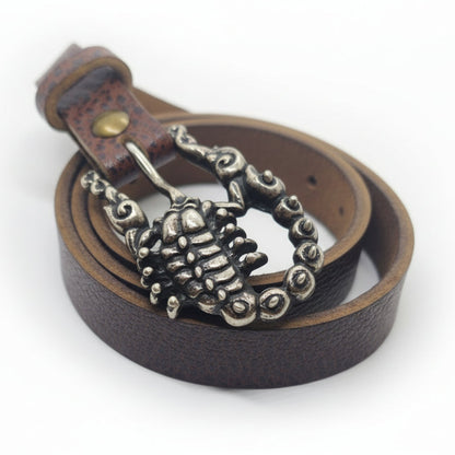 Scorpion Sterling Silver Belt Buckle with Bizon Genuine Leather