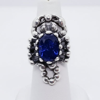 Scorpion Sterling Silver Ring Blue CZ Stone