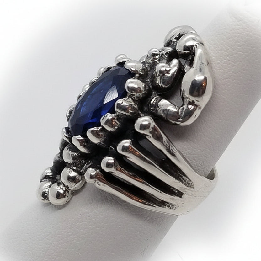 Scorpion Sterling Silver Ring Blue CZ Stone