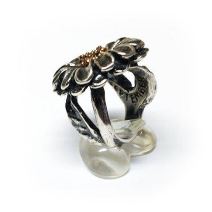 September Birth Flower Aster Silver Ring with Birthstone