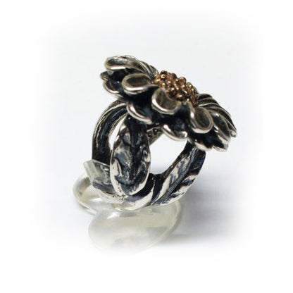 September Birth Flower Aster Silver Ring with Birthstone