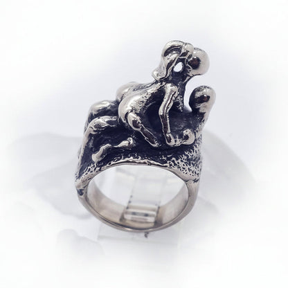 Sexy Couple Making Love Up and Down Position Sterling Silver Erotic Ring