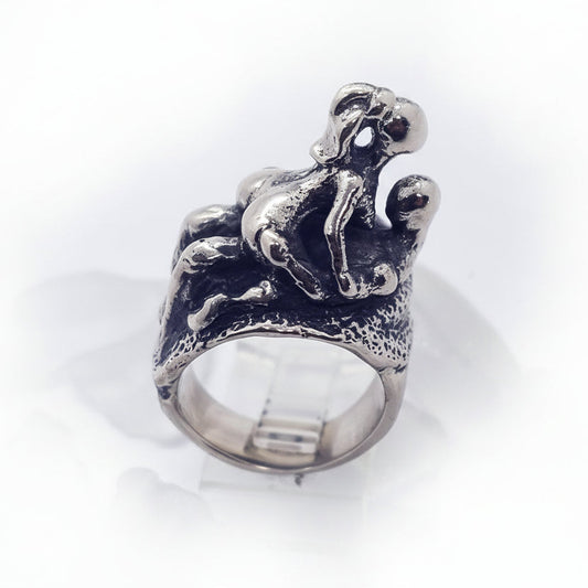 Sexy Couple Making Love Up and Down Position Sterling Silver Erotic Ring