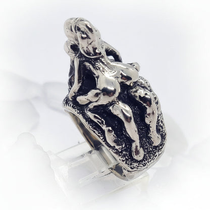 Sexy Couple Making Love Up and Down Position Sterling Silver Erotic Ring