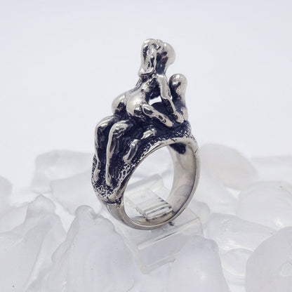 Sexy Couple Making Love Up and Down Position Sterling Silver Erotic Ring