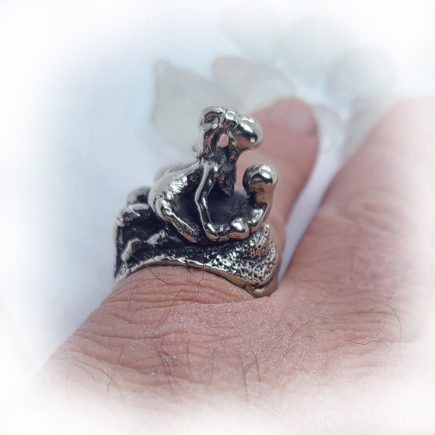 Sexy Couple Making Love Up and Down Position Sterling Silver Erotic Ring