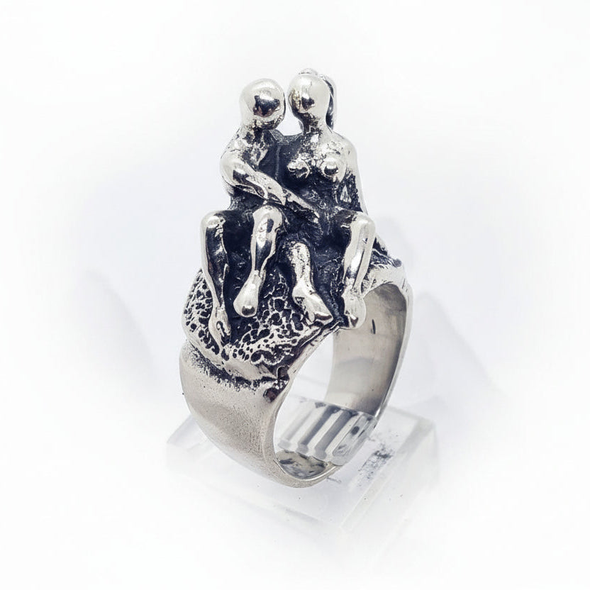 Sexy Couple Playing Together Sterling Silver Ring