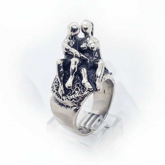 Sexy Couple Playing Together Sterling Silver Ring