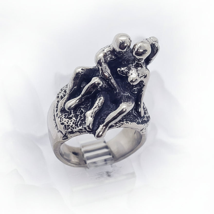 Sexy Couple Playing Together Sterling Silver Ring