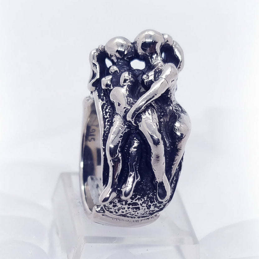 Sexy Lesbians Playing Together Sterling Silver Erotic Ring