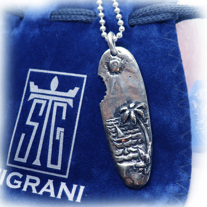 Shark Bite Surfboard Sterling Silver Pendant