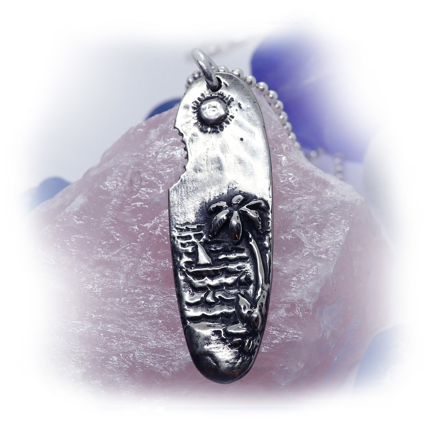 Shark Bite Surfboard Sterling Silver Pendant
