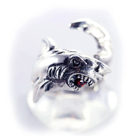 Shark Sterling Silver Ring CZ Stone in Mouth