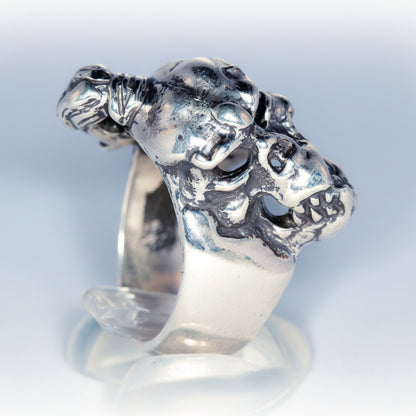 Skull with Sharp Teeth Sterling Silver Ring