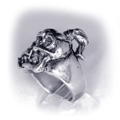 Skull with Sharp Teeth Sterling Silver Ring