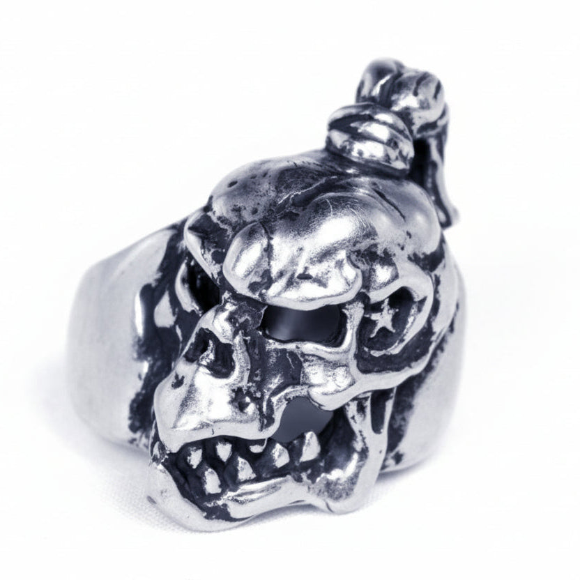 Skull with Sharp Teeth Sterling Silver Ring