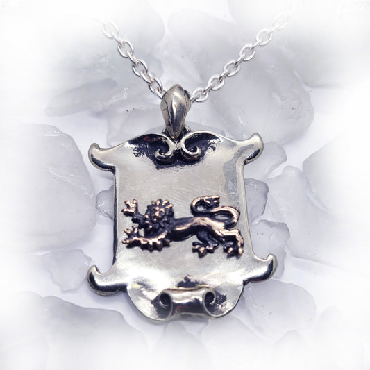 Shield With Lion Vintage Sterling Silver Pendant