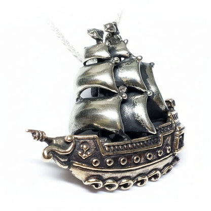 Ship of 18th Century Sterling Silver and Bronze Pendant