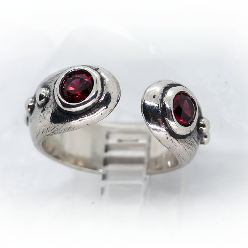 Sterling Silver Pinky Ring with Red Stones