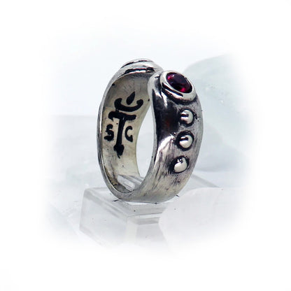 Sterling Silver Pinky Ring with Red Stones
