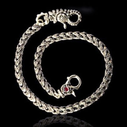 Silver Rose Dragon Wallet Chain with Rubies