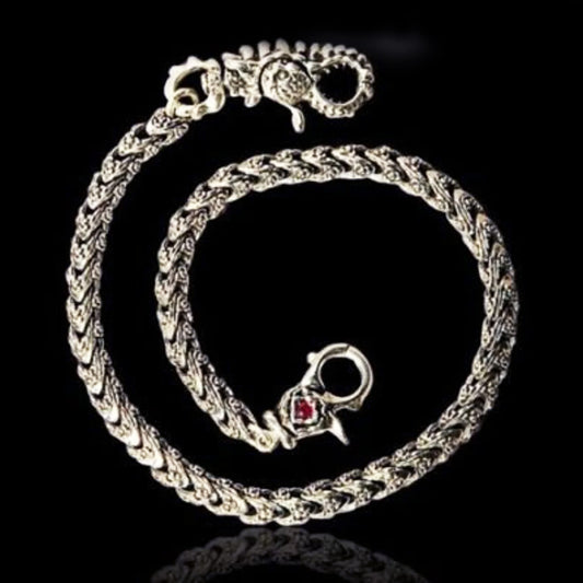 Silver Rose Dragon Wallet Chain with Rubies