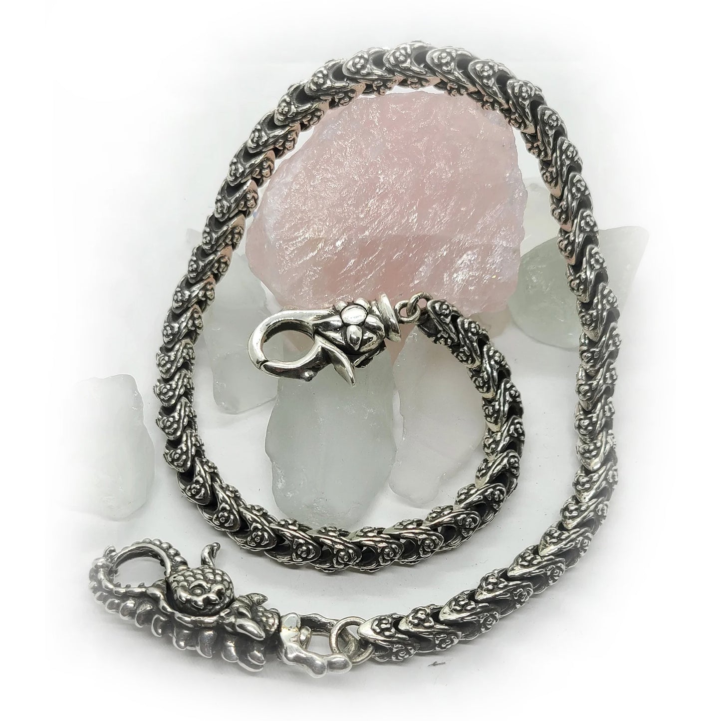 Silver Rose Dragon Wallet Chain with Rubies