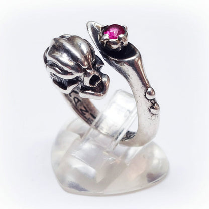Skull-Hand-Stone Sterling Silver Ring